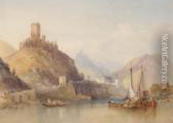 Castle And Town Of Cochem On The Moselle Oil Painting - William Callow