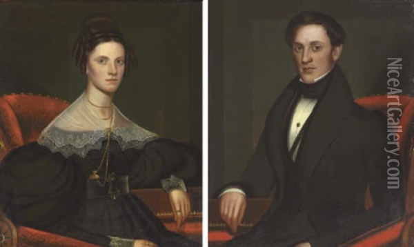 Portraits Of A Lady (+ Portrait Of A Gentleman; Pair) Oil Painting - John Sherburne Blunt