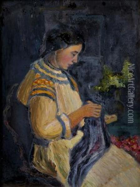 Pri Vysivani Oil Painting - Zabota Ivan