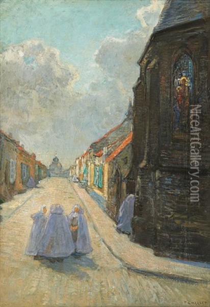 Beguines Arrivant A L'eglise Oil Painting - Frantz Charlet