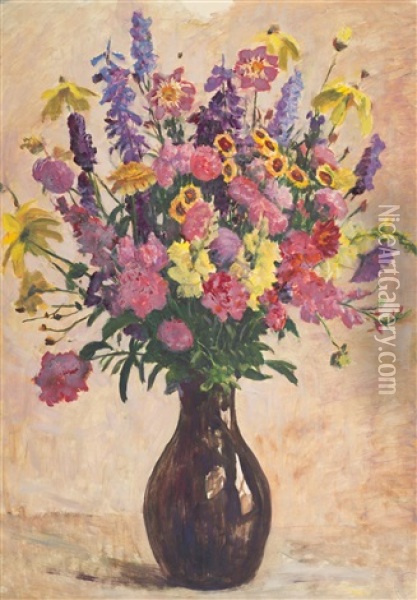 Bouquet In A Vase Oil Painting - Antonin Hudecek