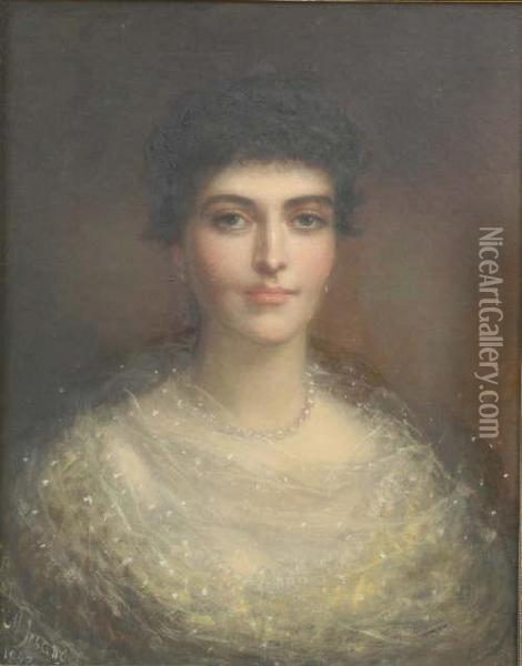 Portrait Of Flora Daughter Of Sir C.j.s.lamb Bt. Signed And Dated 1882 24 X 19in Oil Painting - Louis William Desanges