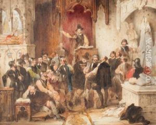John Knox Addressing The Scottish Reformists Oil Painting - James Stephanoff