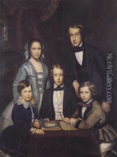 Portrait De Famille Oil Painting - Fritz Hickmann