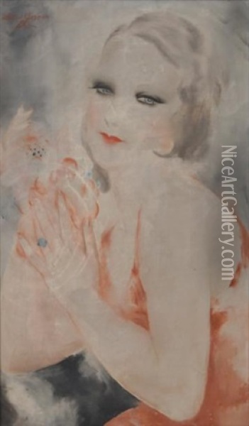 Jeune Femme A La Robe Rouge Oil Painting - Micao Kono