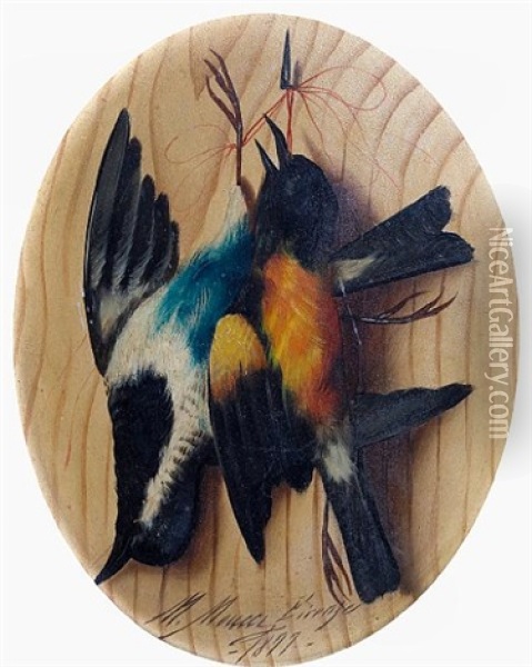 Birds (+ Another; 2 Studies) Oil Painting - Michelangelo Meucci