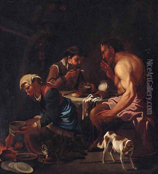 The satyr and the peasant Oil Painting - North-Italian School