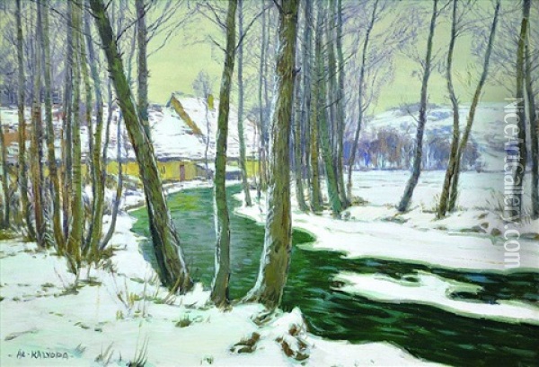 Stream At Winter Oil Painting - Alois Kalvoda