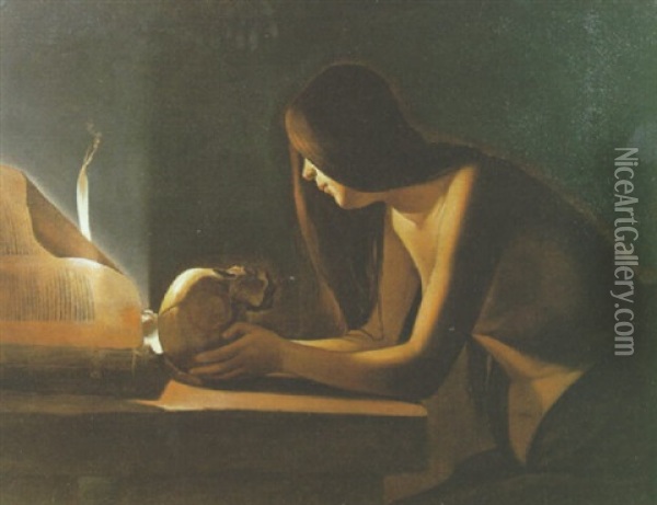 La Madeleine Penitente (la Madeleine Au Livre) Oil Painting - Georges de La Tour
