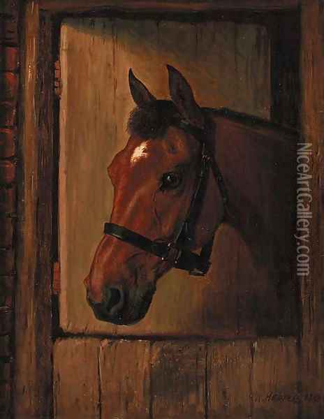A chestnut hunter at a stable door Oil Painting - Wilson Hepple