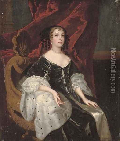 Portrait of a lady, three-quarter-length, seated in a black dress Oil Painting - Sir Peter Lely