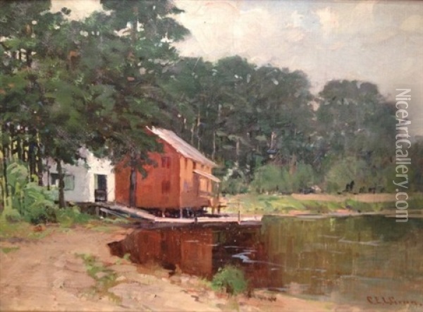 House On A Lake Oil Painting - Charles Edwin Lewis Green