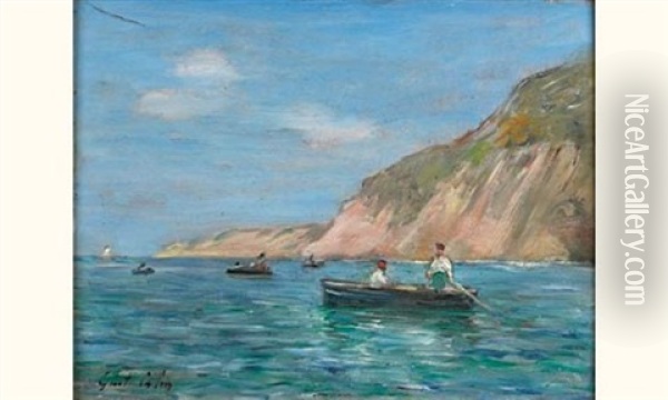 Les Pecheurs Au Large De Fontarabie Oil Painting - Gustave Henri Colin