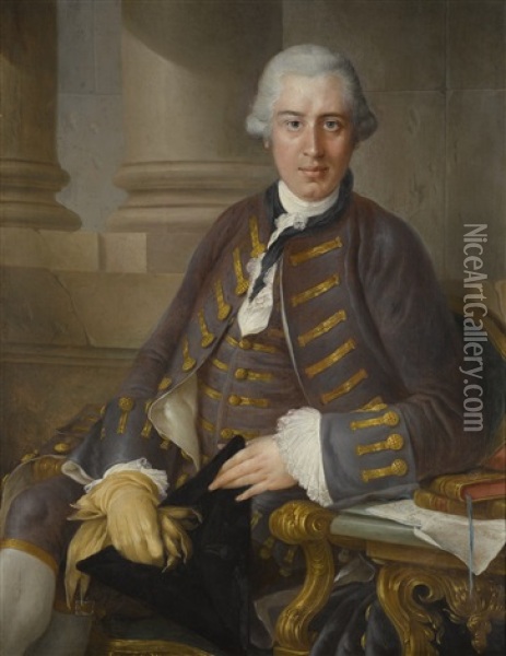 Portrait Of A Gentleman, Probably Henry Arundell, 8th Baron Arundell Of Wardour (1740-1808), Three-quarter Length, Seated Oil Painting - Louis Gabriel Blanchet