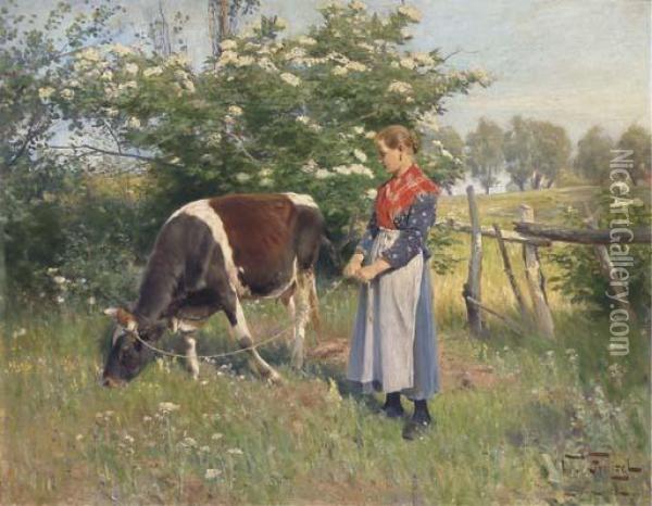 The Milkmaid Oil Painting - Oskar Frenzel
