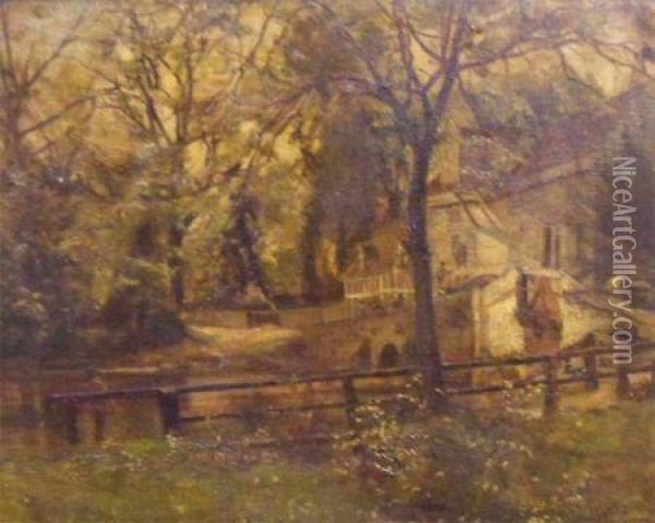 Great Blakenham Near Ipswich Old Mill Oil Painting - Walter Daniel Batley