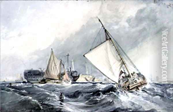 Old Men of War at Anchor boats in a Gale Oil Painting - George the Elder Chambers