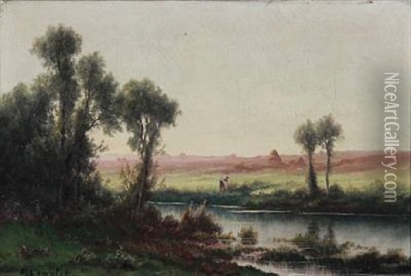 Riverbank, France Oil Painting - Charles Antoine Lenglet