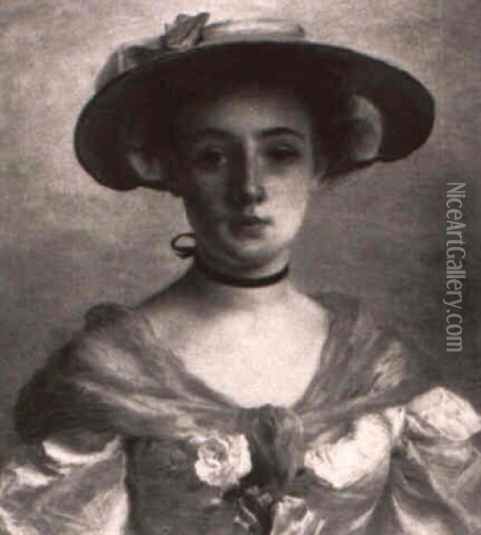 Portrait D'une Jeune Fille Au Chapeau Oil Painting - Gustave Jean Jacquet