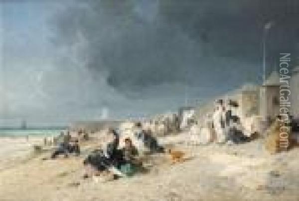 La Plage Du Treport Oil Painting - Jules Achille-Noel