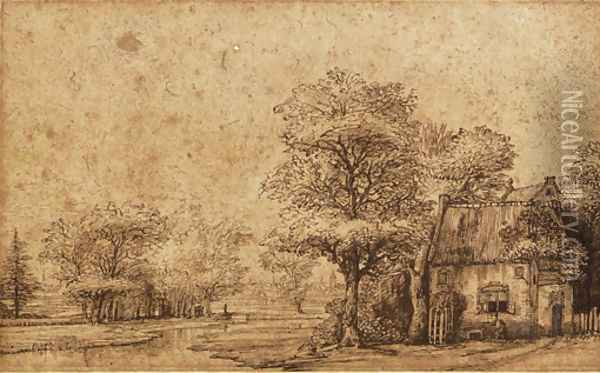 A wooded landscape with a cottage Oil Painting - Pieter De With