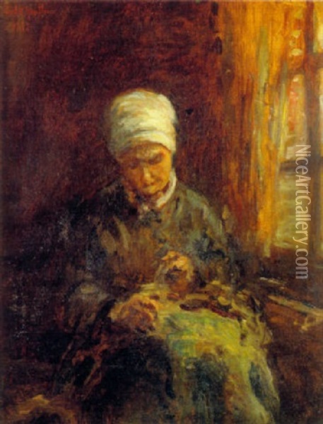 Femme Tirant De L'etoupe Oil Painting - Adolphe Felix Cals