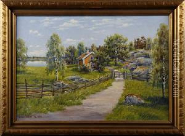 Landsvag Och Rod Stuga Oil Painting - Bo Von Schwerin