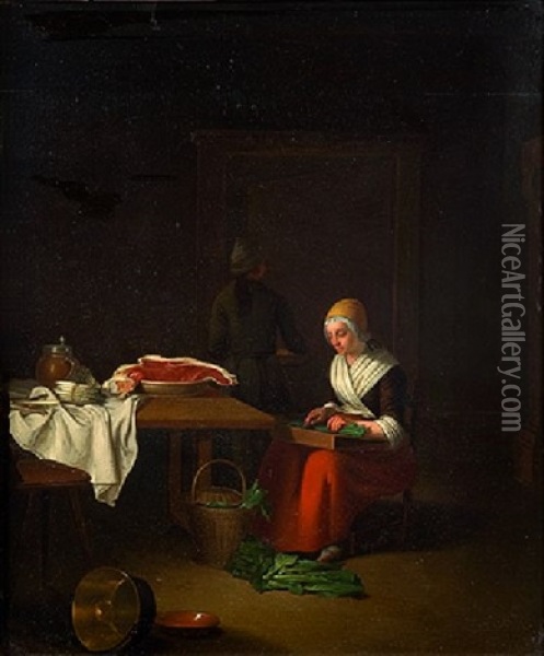 Interieur De Cuisine Oil Painting - Justus Juncker