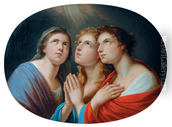 Die Andacht (drei Weibliche Figuren In Betender Haltung, Den Blick Gegen Den Himmel Gerichtet) Oil Painting - Friedrich Heinrich Fueger