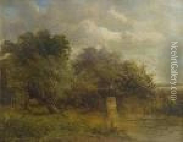 Figure On A Bridge In A River Landscape Oil Painting - Joseph Thors