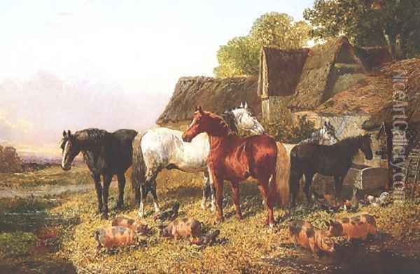 Horses Pigs & Poultry Oil Painting - John Frederick Herring Snr