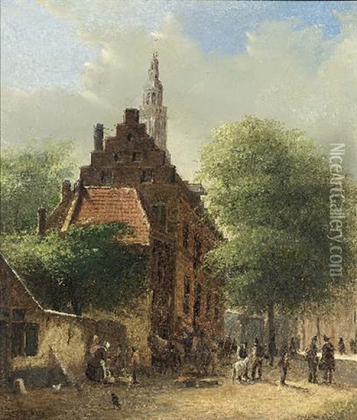Figures In A Dutch Town Oil Painting - Johannes Frederik Hulk the Elder