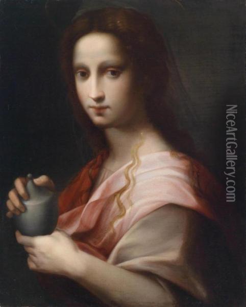 Saint Mary Magdalene With The Ointment Jar Oil Painting - Domenico Puligo