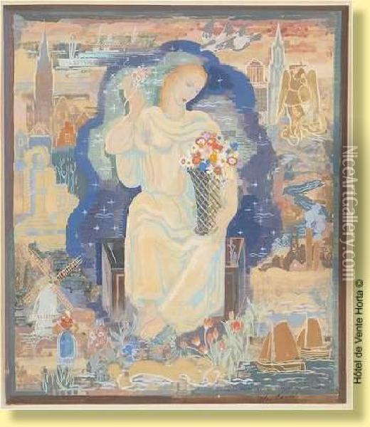 Jeune Femme Sur Fond D'allegories Oil Painting - Anto Carte
