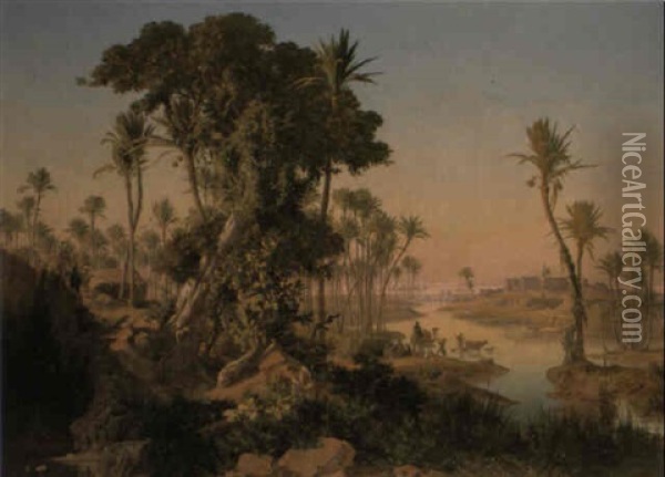 On The Banks Of The Nile Oil Painting - Johann Jakob Frey