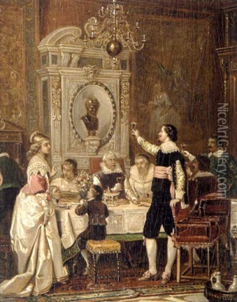La Cinquantaine Or The Toast Oil Painting - Herman Maurice Cossmann