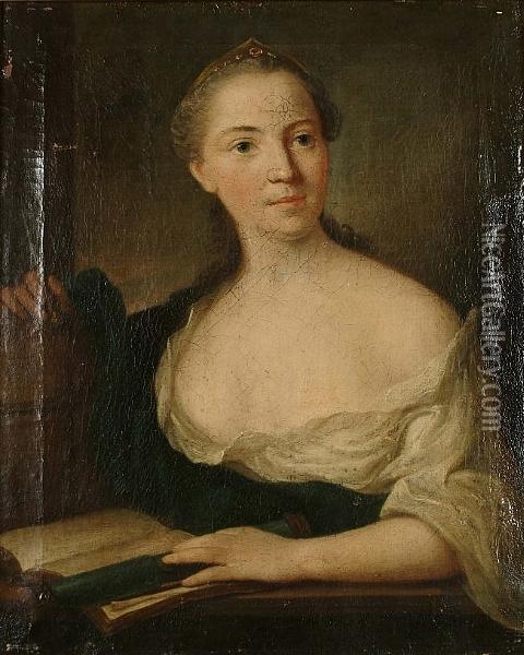 Portrait Of A Lady, Half-length, Sitting At Her Desk, Writing In A Book Oil Painting - Jean-Marc Nattier