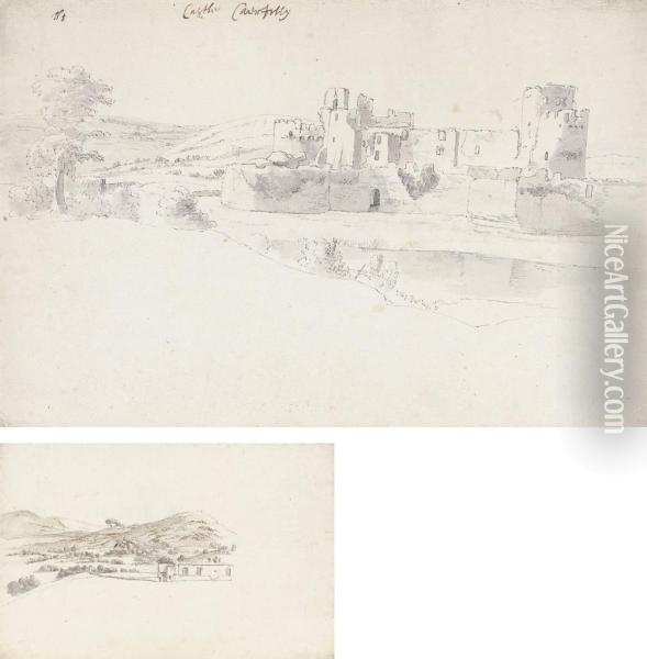 Caerphilly Castle, South Wales: And A Study Of Part Of Thecastle From The North-east Oil Painting - Hendrick Danckerts