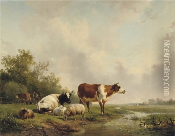 Resting Cattle In A Meadow Oil Painting - Hendrik van de Sande Bakhuyzen