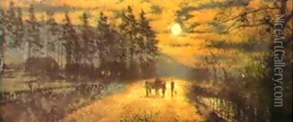 A Moonlit Road Oil Painting - John Atkinson Grimshaw
