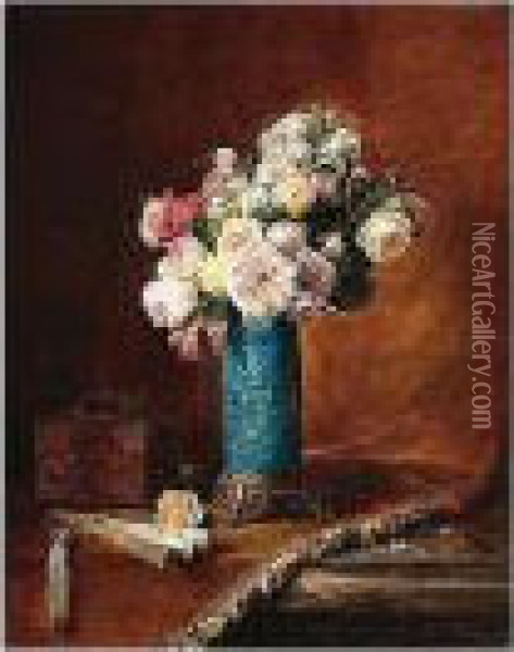 Still Life Of Roses Oil Painting - Victor Lecomte