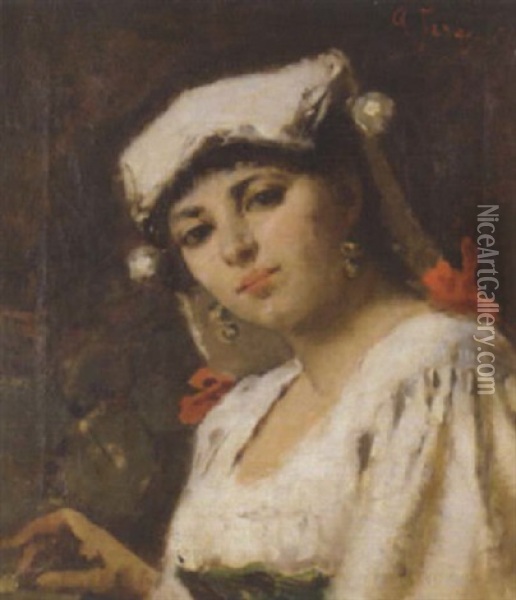 Bildnis Einer Zigeunerin Oil Painting - Adolfo Feragutti Visconti