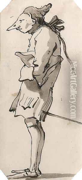 Caricature of a Gentleman in profile to the left holding a Tricorn Oil Painting - Giovanni Battista Tiepolo