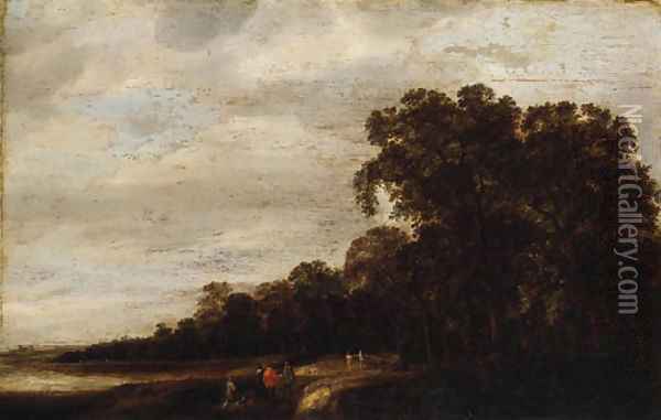 A wooded Landscape with Huntsmen resting on a Track Oil Painting - Pieter Jansz. van Asch