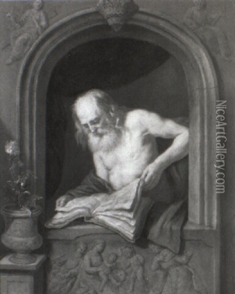 St. Jerome Reading At A Casement Oil Painting - Gerrit Dou