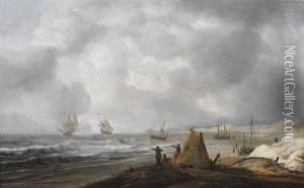 Pecheurs Sur La Greve Oil Painting - Hendrik van Anthonissen