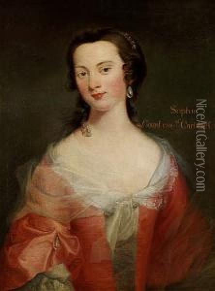 Portrait Of Sophia, Countess Of 
Carteret, Half-length, In A Pink Dress, With Pearl Earrings And A Pearl 
Hair Ornament Oil Painting - Thomas Bardwell