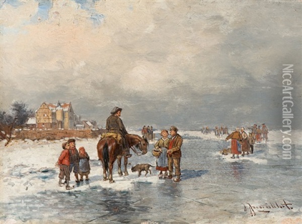 Frozen Waterway Oil Painting - Johann Jungblut