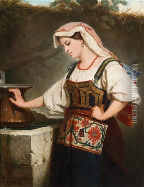 Junge Italienerin Am Brunnen Oil Painting - Federica Giulia Gervasoni