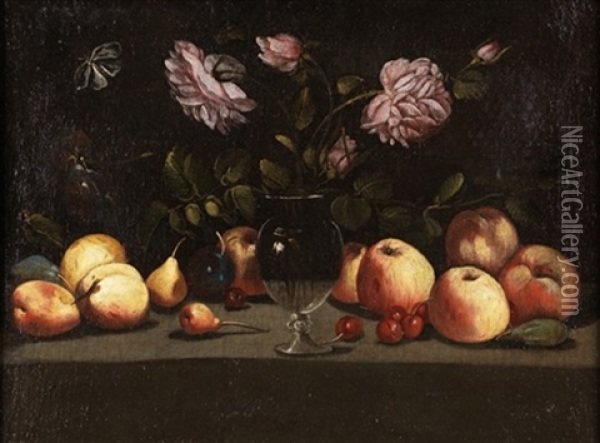 Jarron Con Flores Y Frutas Oil Painting - Juan Van Der Hamen Y Leon